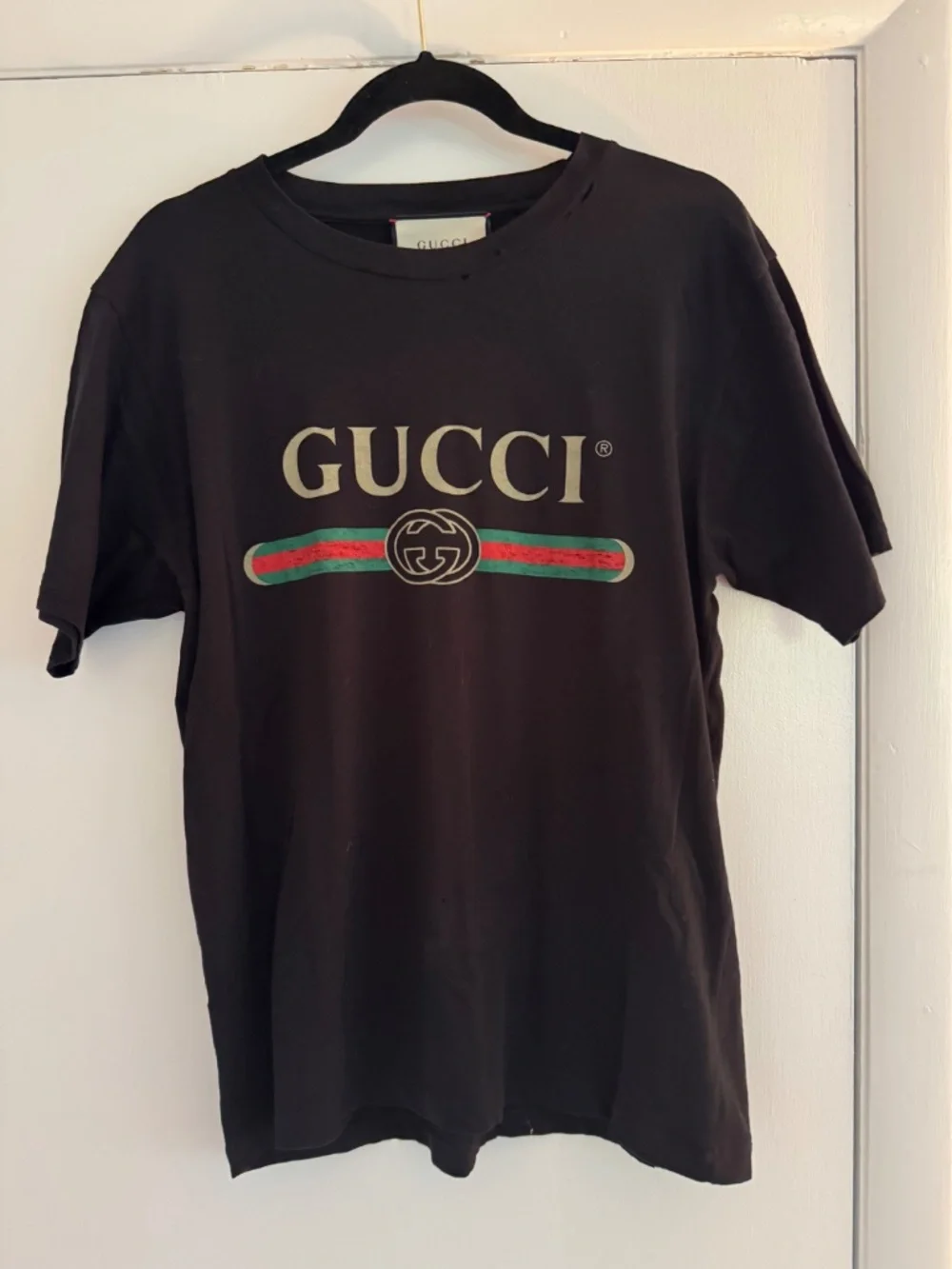 Authentic Gucci Logo T-Shirt Black Web Stripe Tee Made in Italy Size x-small